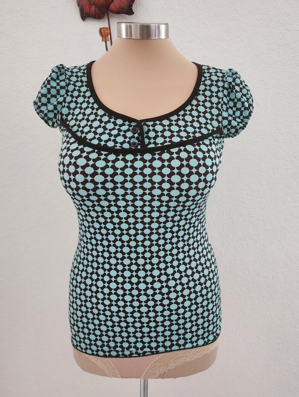 M♡M | Geometric Mint and Black Puff Sleeve Top